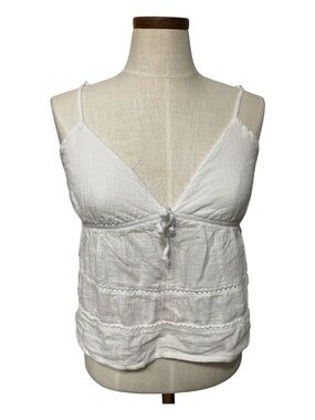 •White Textured Spaghetti Strap Tank